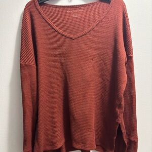 American Eagle Outfitters Burnt Orange Waffle Knit Long Sleeve